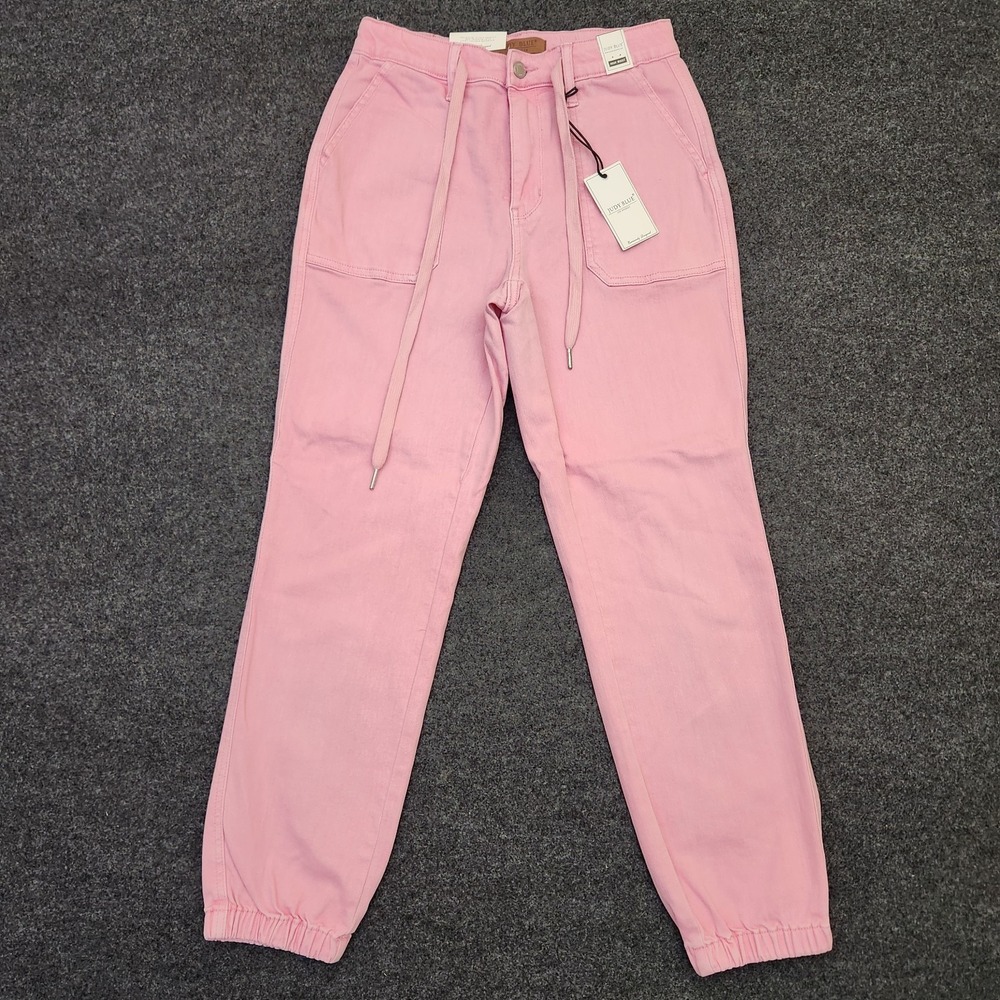 Judy Blue Womens 3|26 Pink High Waist Garment Dyed Jogger Pants Cargo Drawstring